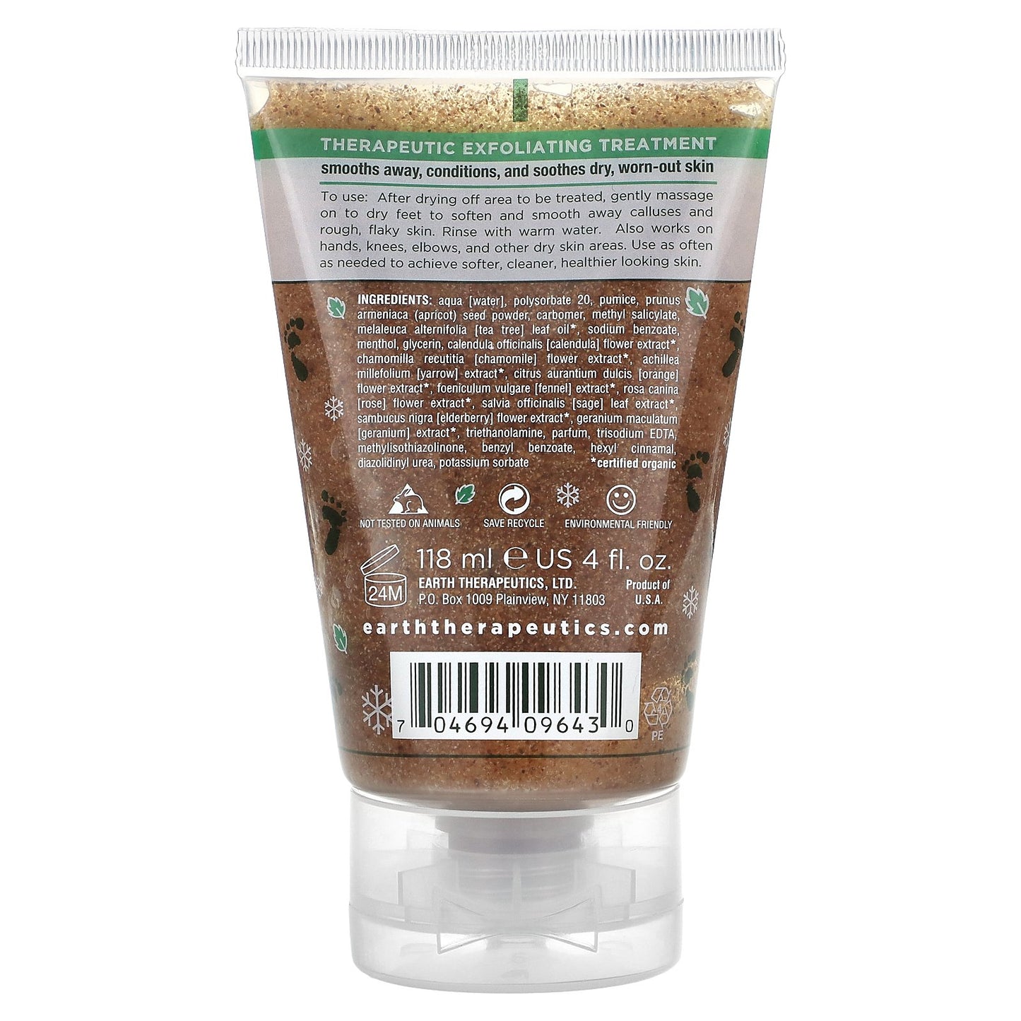 Earth Therapeutics, Basics, Refreshing Foot Scrub, Therapeutic Exfoliator, 4 fl oz (118 ml)