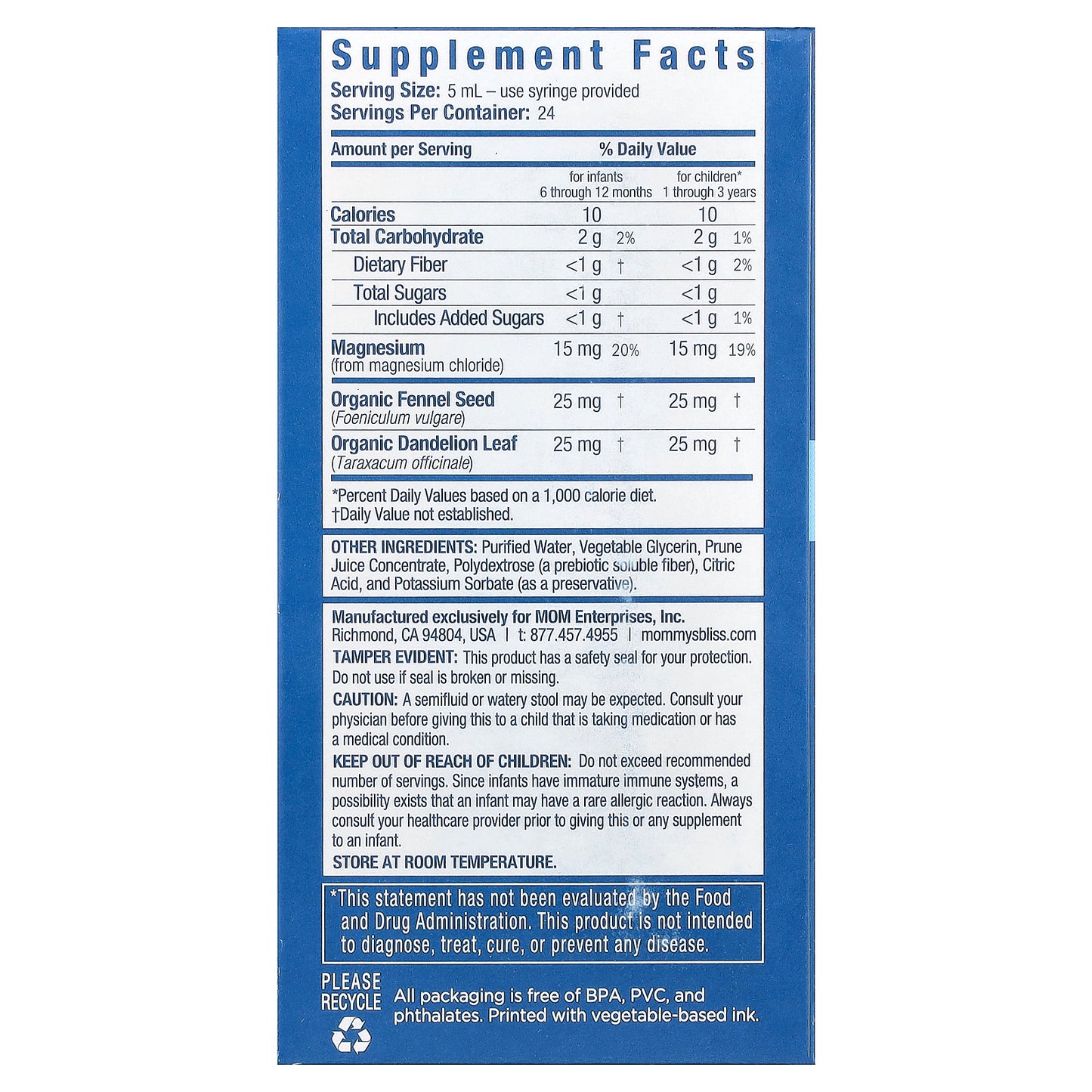 Mommy's Bliss, Baby Constipation Ease + Probiotics, Age 6 Months+, 4 fl oz (120 ml)