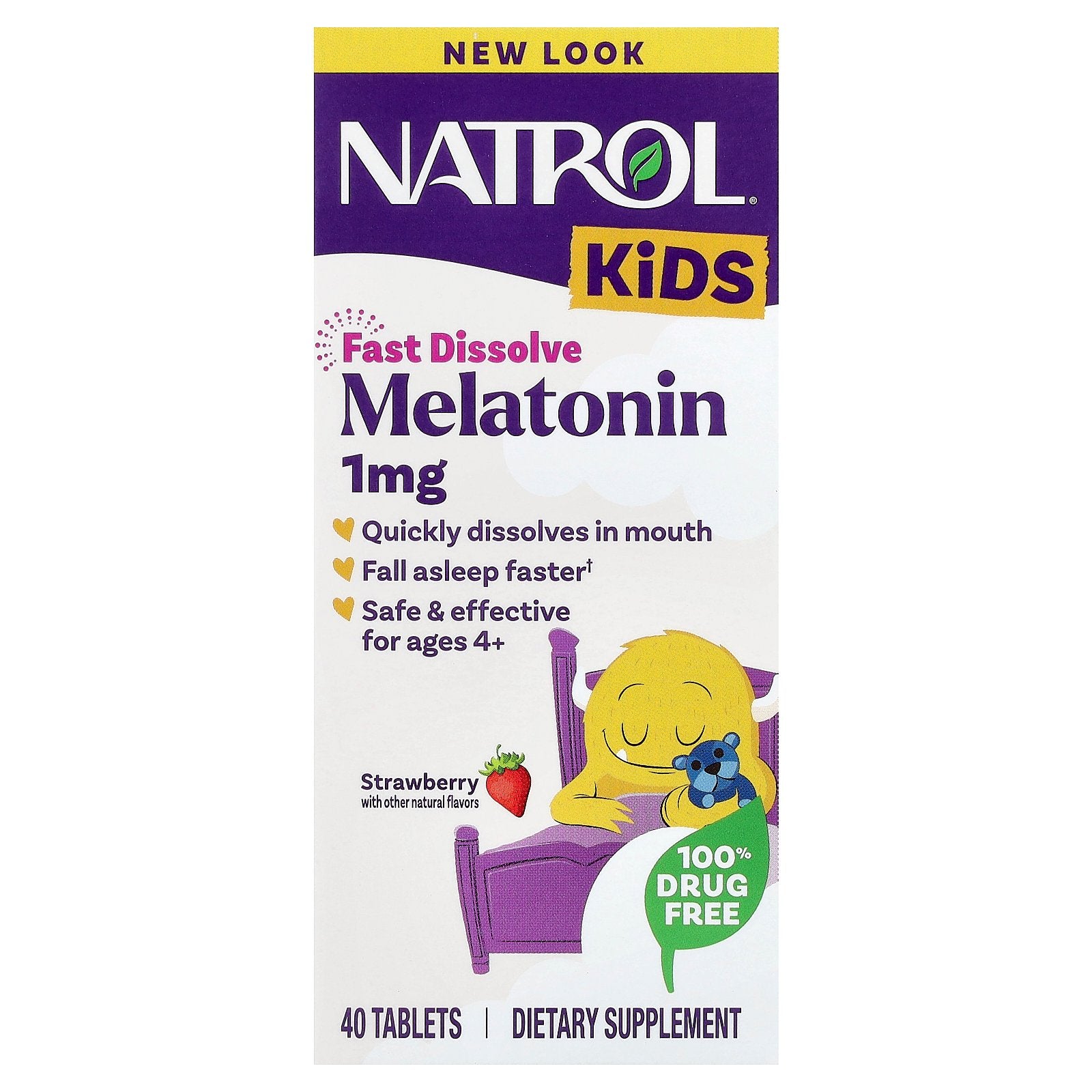 Natrol, Kids, Melatonin, Ages 4+, Strawberry, 40 Tablets