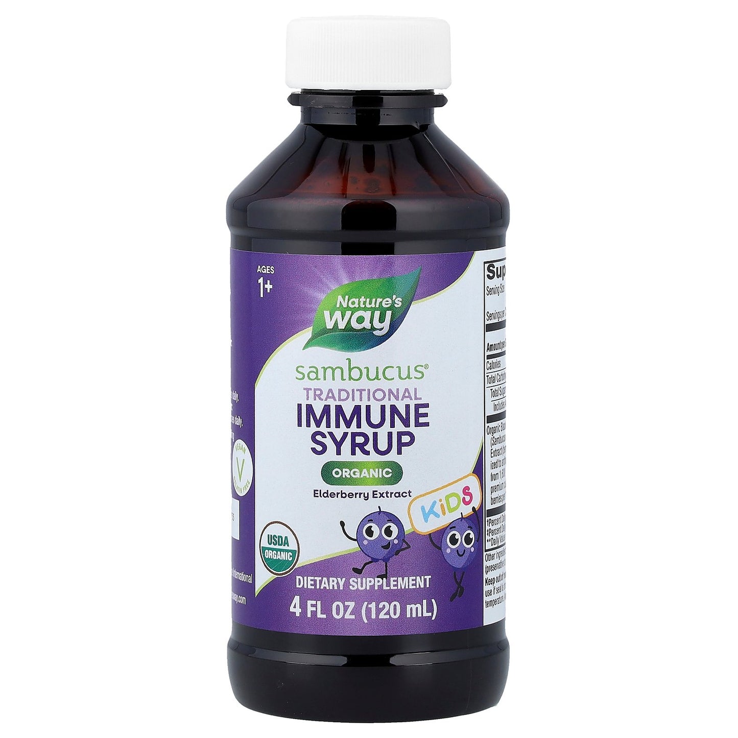 Nature's Way, Kids Sambucus®, Organic Traditional Immune Syrup, Ages 1+, 4 fl oz (120 ml)
