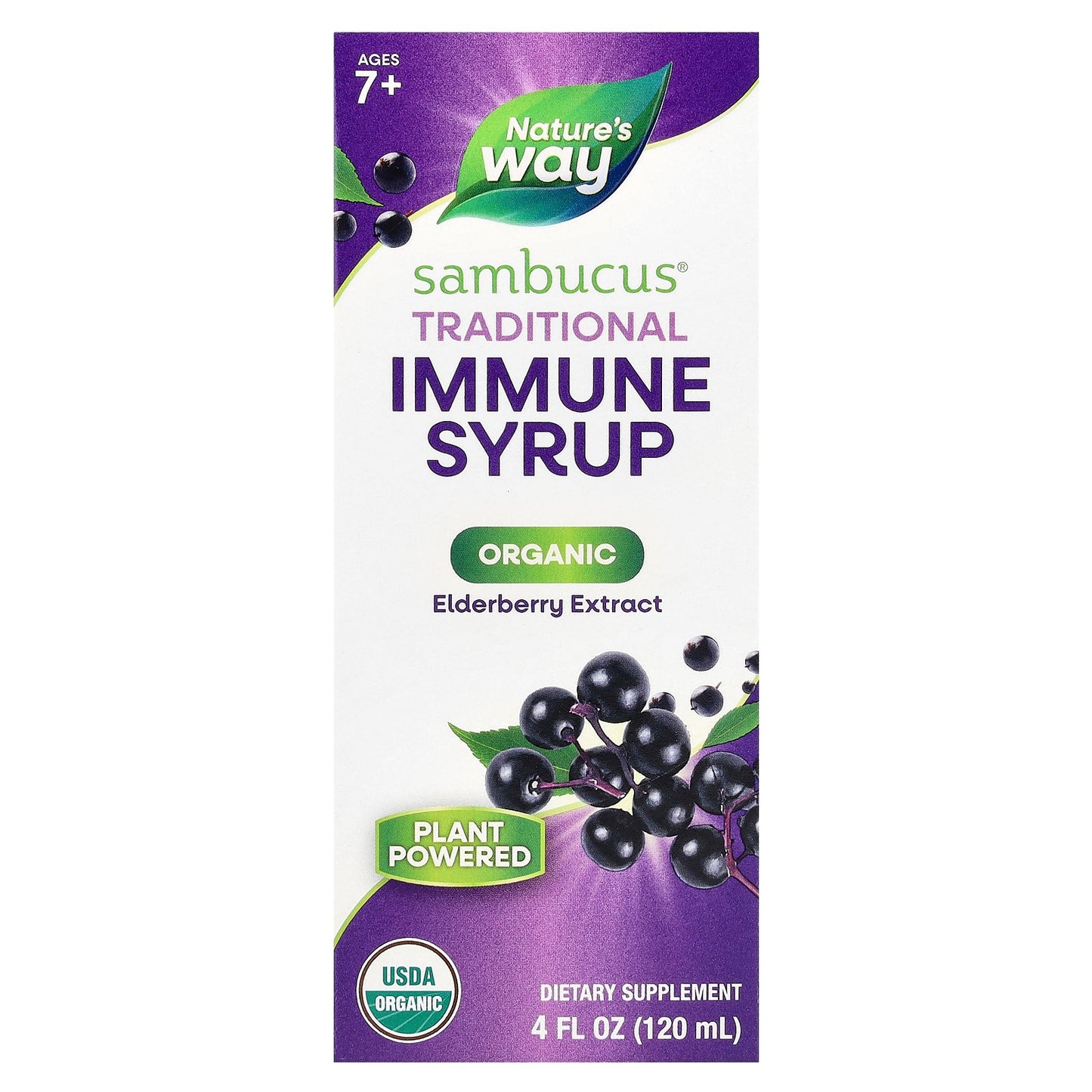 Nature's Way, Sambucus®, Traditional Immune Syrup, Organic Elderberry Extract, Ages 7+, 50 mg, 4 fl oz (120 ml)