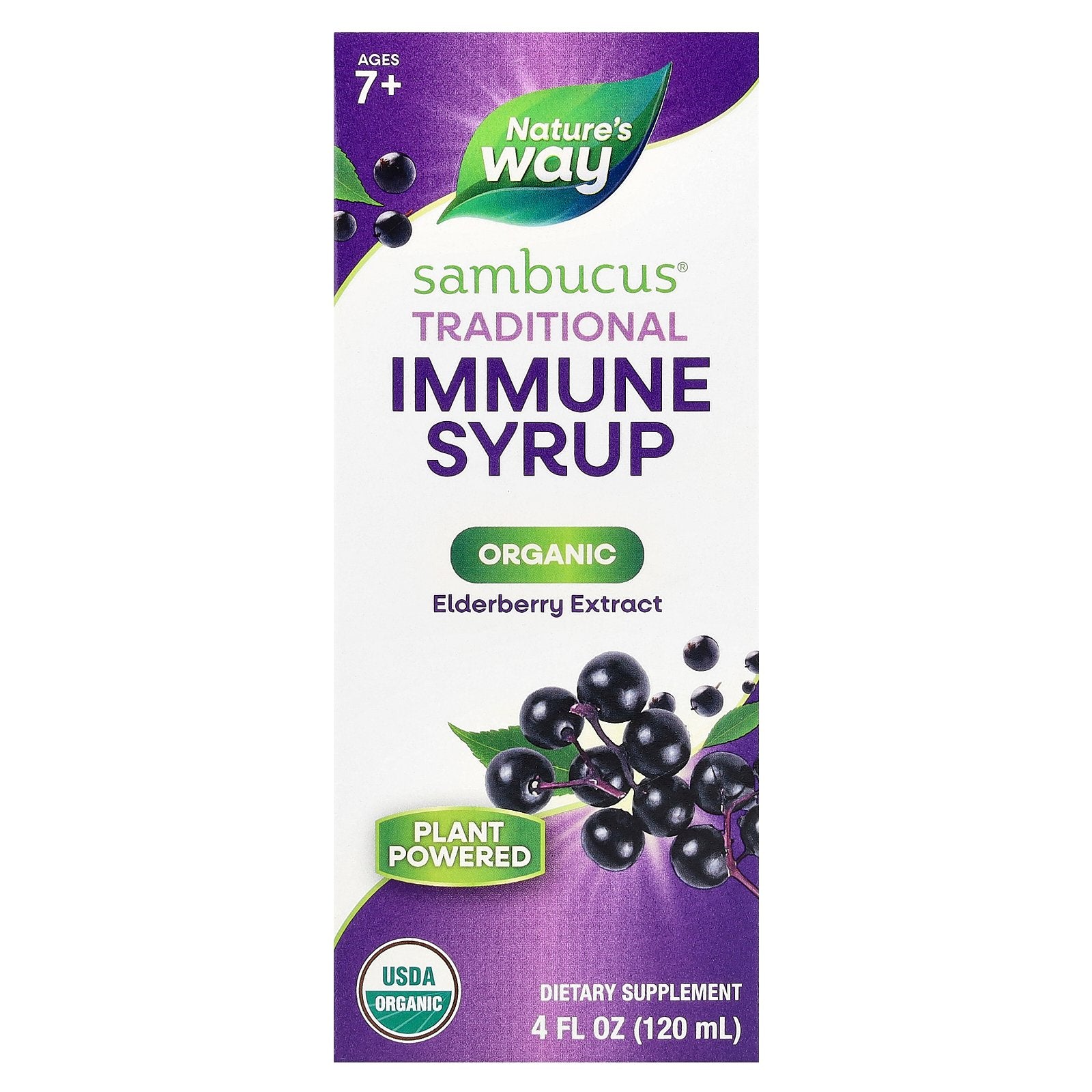 Nature's Way, Sambucus®, Traditional Immune Syrup, Organic Elderberry Extract, Ages 7+, 50 mg, 4 fl oz (120 ml)