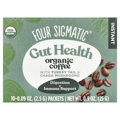 Four Sigmatic, Gut Health, Organic Instant Coffee with Turkey Tail & Chaga Mushrooms, Medium Roast, 10 Packets, 0.09 oz (2.5 g)