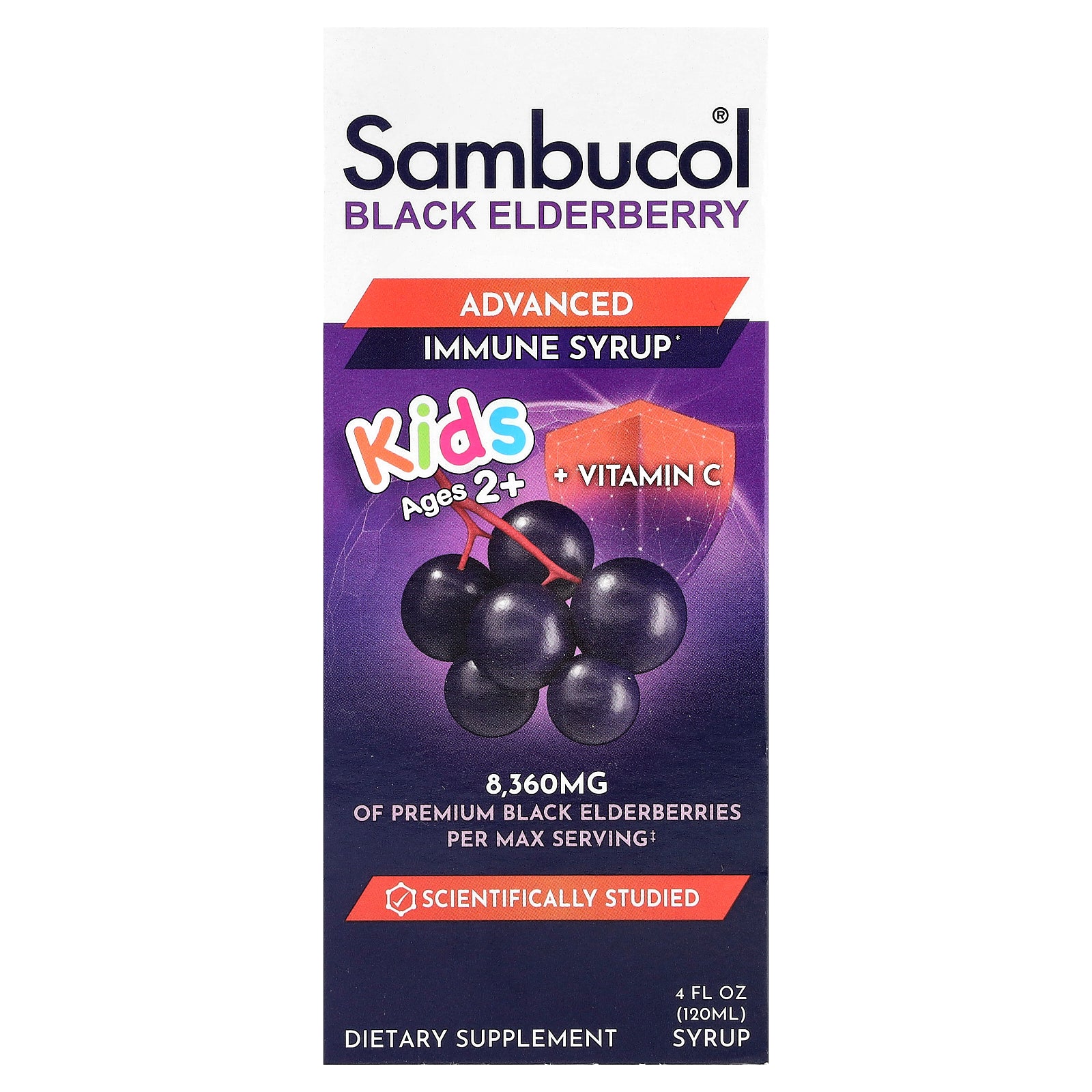 Sambucol, Kids, Black Elderberry, Advanced Immune Syrup, 2 Years & Older, Berry, 4 fl oz (120 ml)
