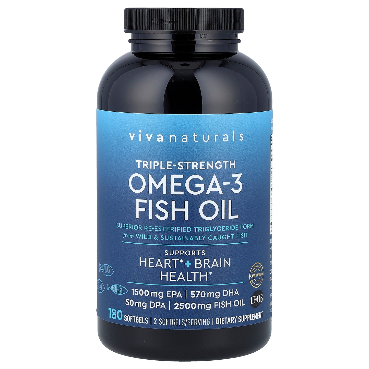 Viva Naturals, Omega-3 Fish Oil, Triple-Strength, 180 Softgels (1,250 mg per Softgel)