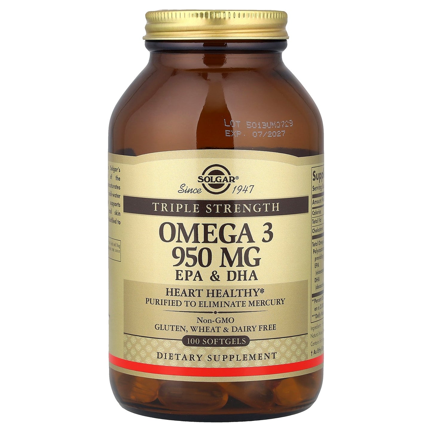 Solgar, Omega 3, EPA & DHA, Triple Strength, 950 mg, 100 Softgels