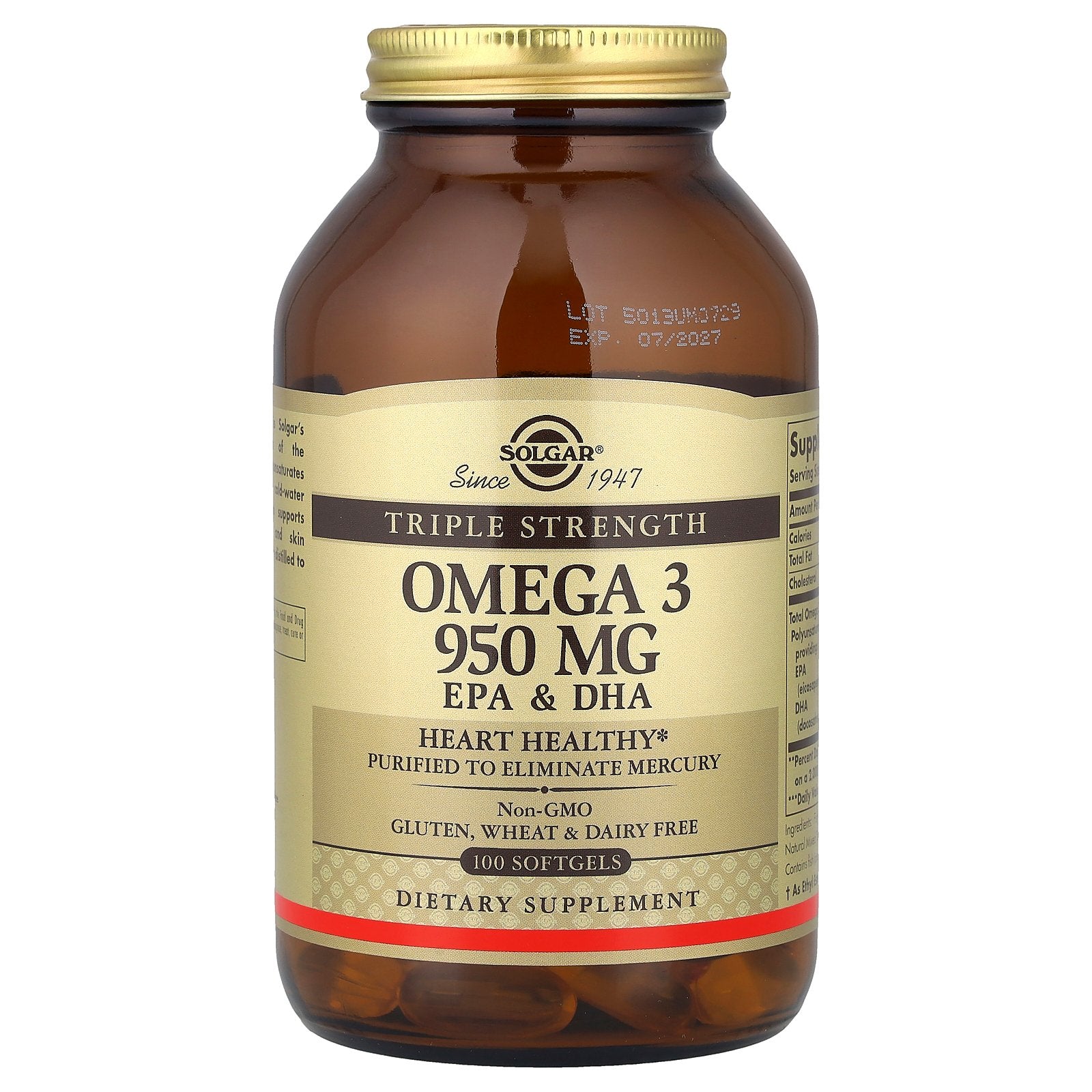 Solgar, Omega 3, EPA & DHA, Triple Strength, 950 mg, 100 Softgels