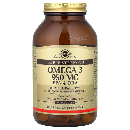 Solgar, Omega 3, EPA & DHA, Triple Strength, 950 mg, 100 Softgels