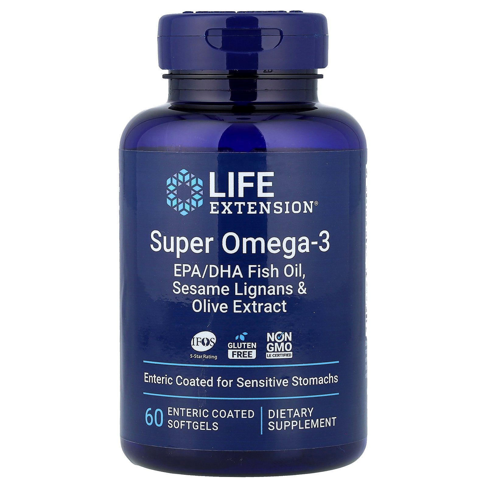 Life Extension, Super Omega-3, EPA/DHA Fish Oil, Sesame Lignans & Olive Extract, 60 Enteric Coated Softgels