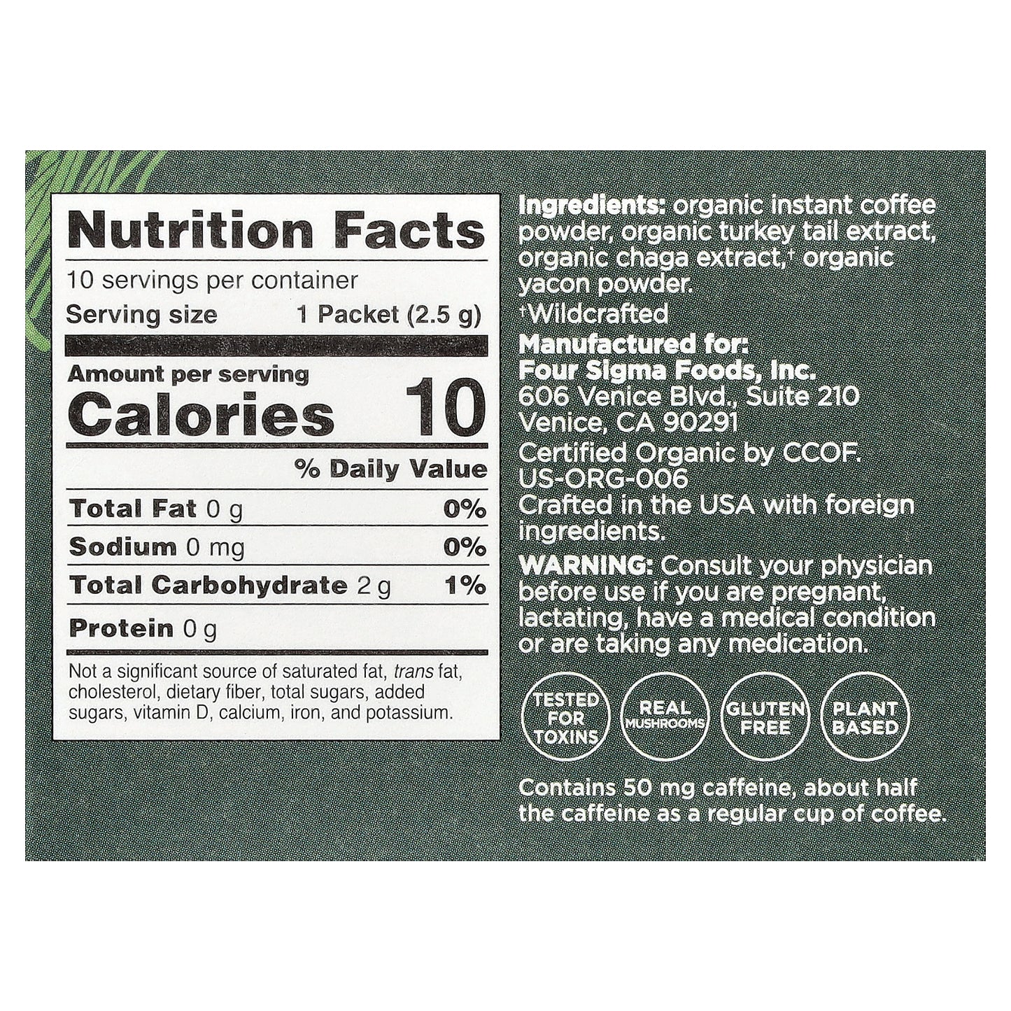 Four Sigmatic, Gut Health, Organic Instant Coffee with Turkey Tail & Chaga Mushrooms, Medium Roast, 10 Packets, 0.09 oz (2.5 g)