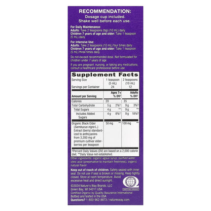 Nature's Way, Sambucus®, Traditional Immune Syrup, Organic Elderberry Extract, Ages 7+, 50 mg, 4 fl oz (120 ml)