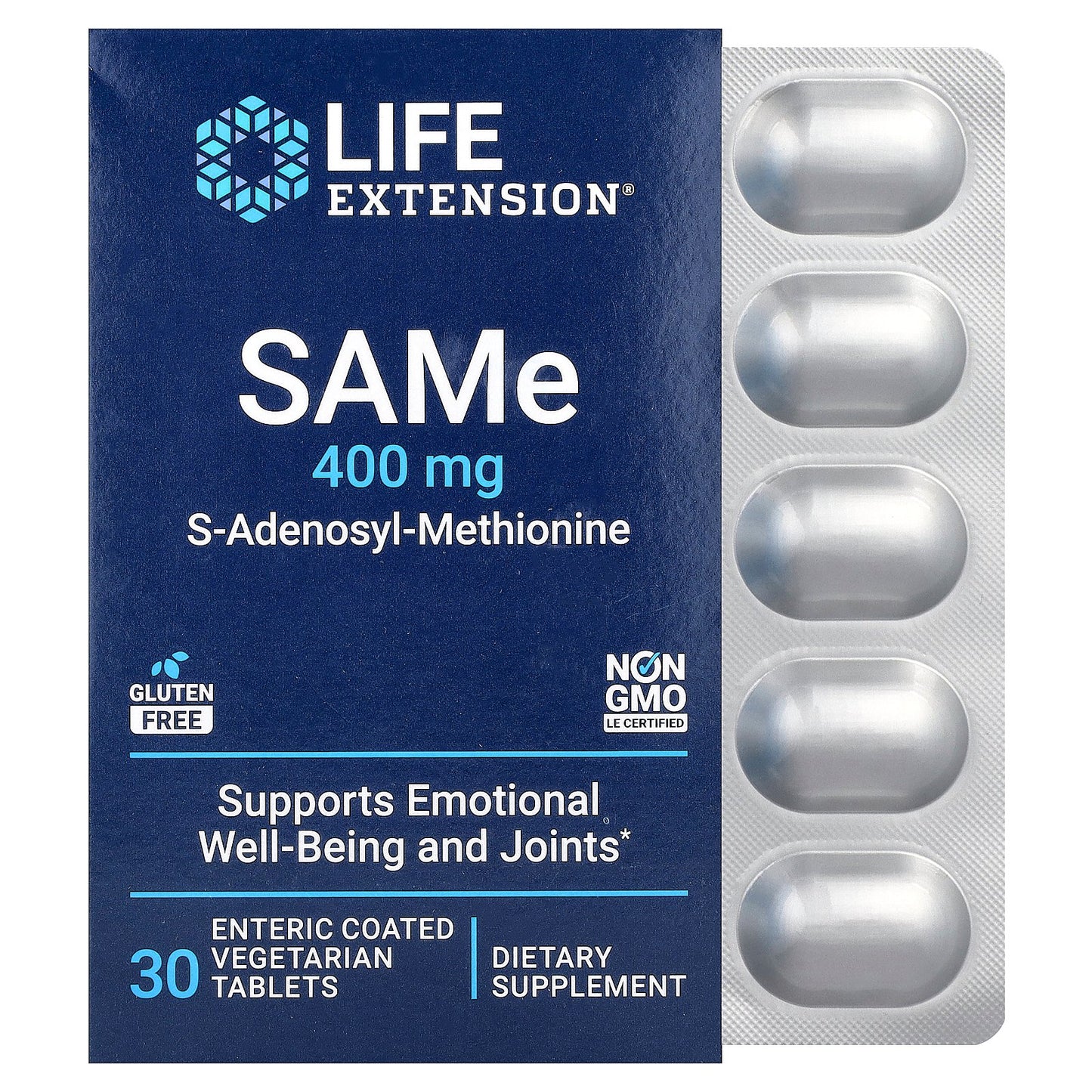 Life Extension, SAMe, S-Adenosyl-Methionine, 400 mg, 30 Enteric Coated Vegetarian Tablets