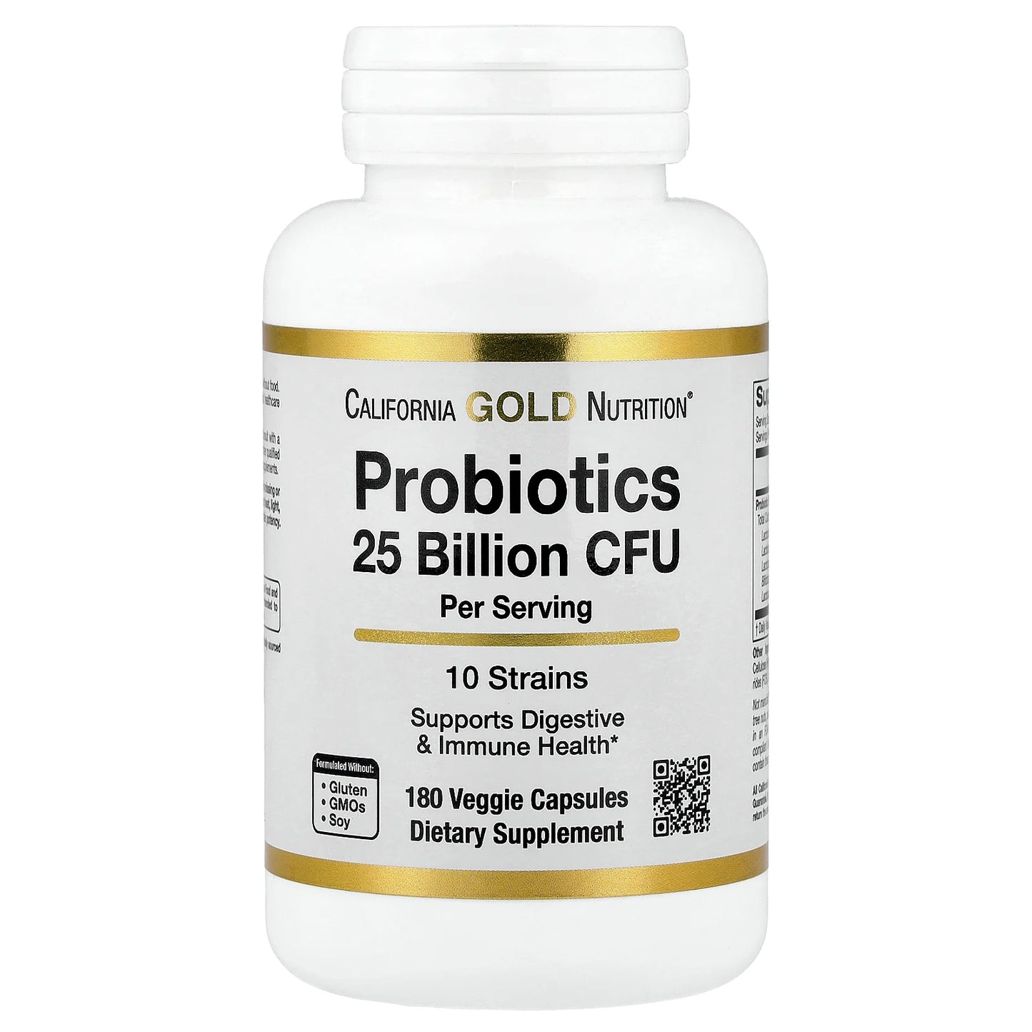 California Gold Nutrition, Probiotics with Lactobacillus acidophilus, Bifidobacterium lactis, Lactobacillus plantarum, and Lactobacillus casei, 10 Strain Blend, 25 Billion CFU, 180 Veggie Capsules