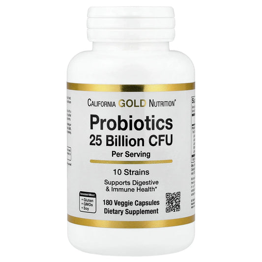 California Gold Nutrition, Probiotics with Lactobacillus acidophilus, Bifidobacterium lactis, Lactobacillus plantarum, and Lactobacillus casei, 10 Strain Blend, 25 Billion CFU, 180 Veggie Capsules