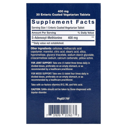 Life Extension, SAMe, S-Adenosyl-Methionine, 400 mg, 30 Enteric Coated Vegetarian Tablets
