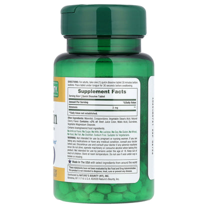 Nature's Bounty, Melatonin, Natural Cherry, 3 mg, 120 Quick Dissolve Tablets