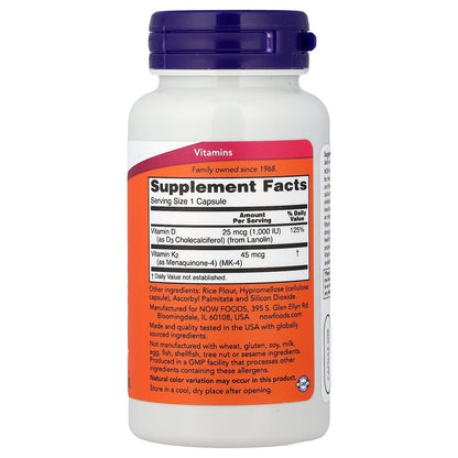 NOW Foods, Vitamin D3 & K2, 120 Capsules