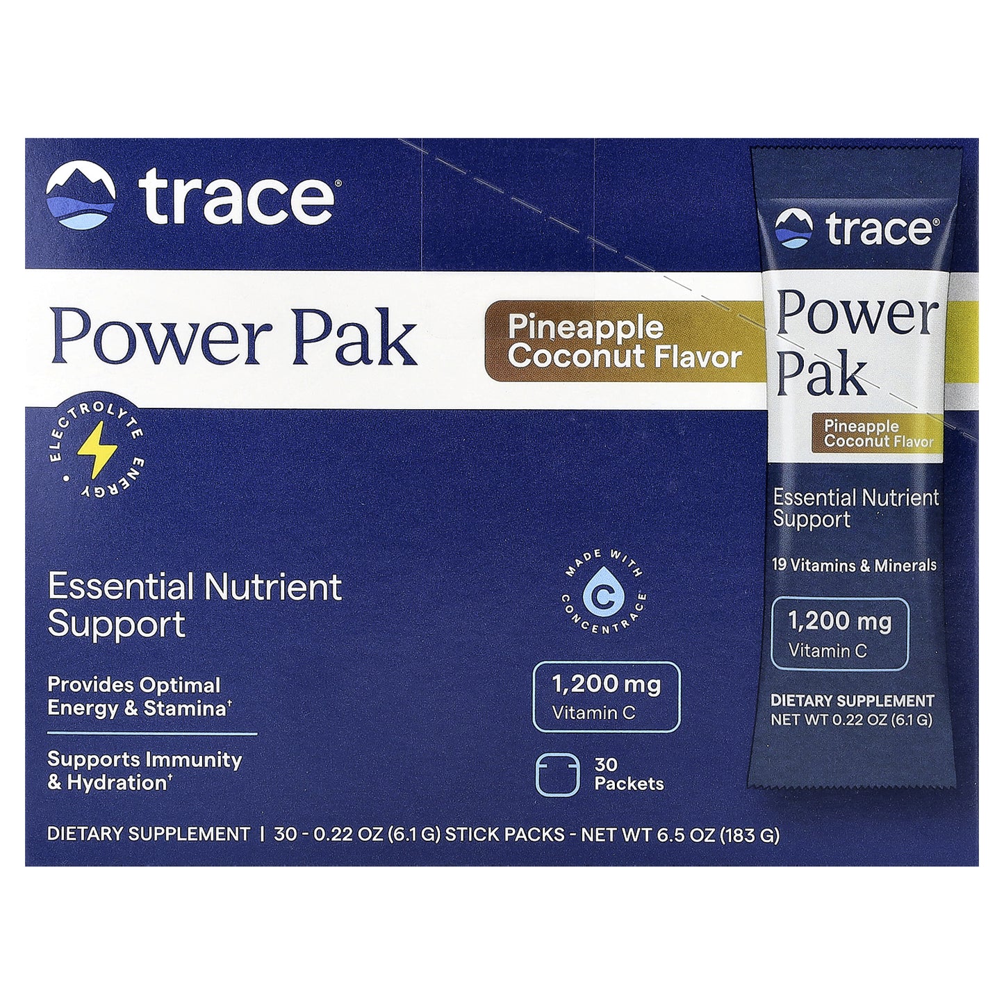 Trace, Power Pak, Pineapple Coconut, 30 Stick Packs, 0.22 oz (6.1 g) Each