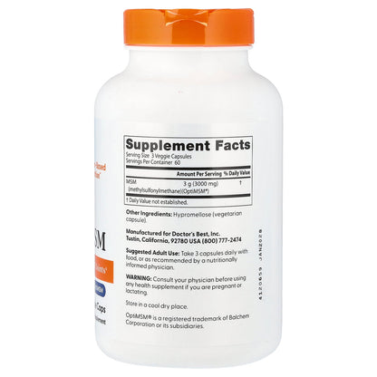 Doctor's Best, MSM, 180 Veggie Caps (1,000 mg per Capsules)