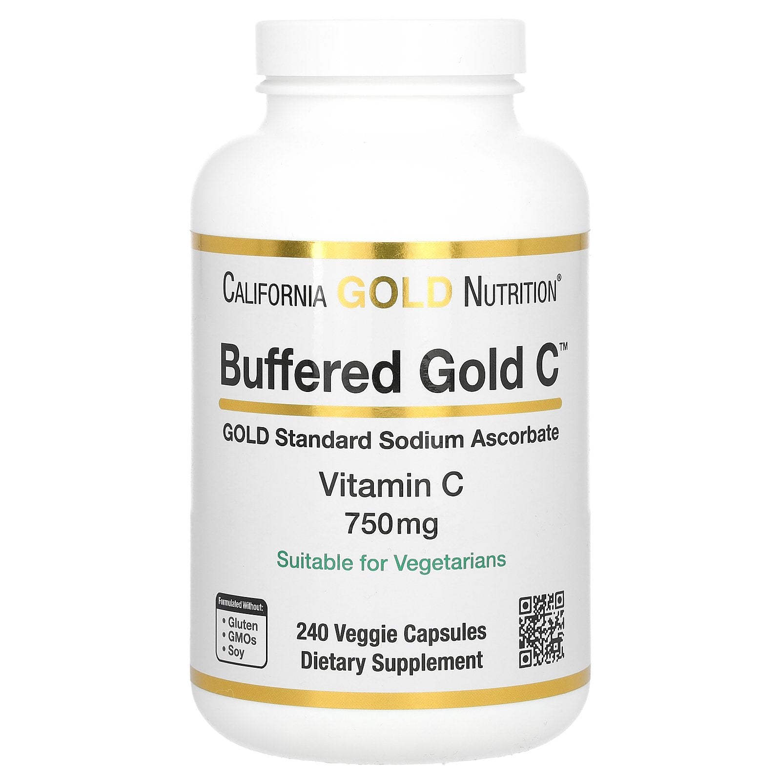 California Gold Nutrition, Buffered Gold C, GOLD Standard Sodium Ascorbate (Vitamin C), 750 mg, 240 Veggie Capsules