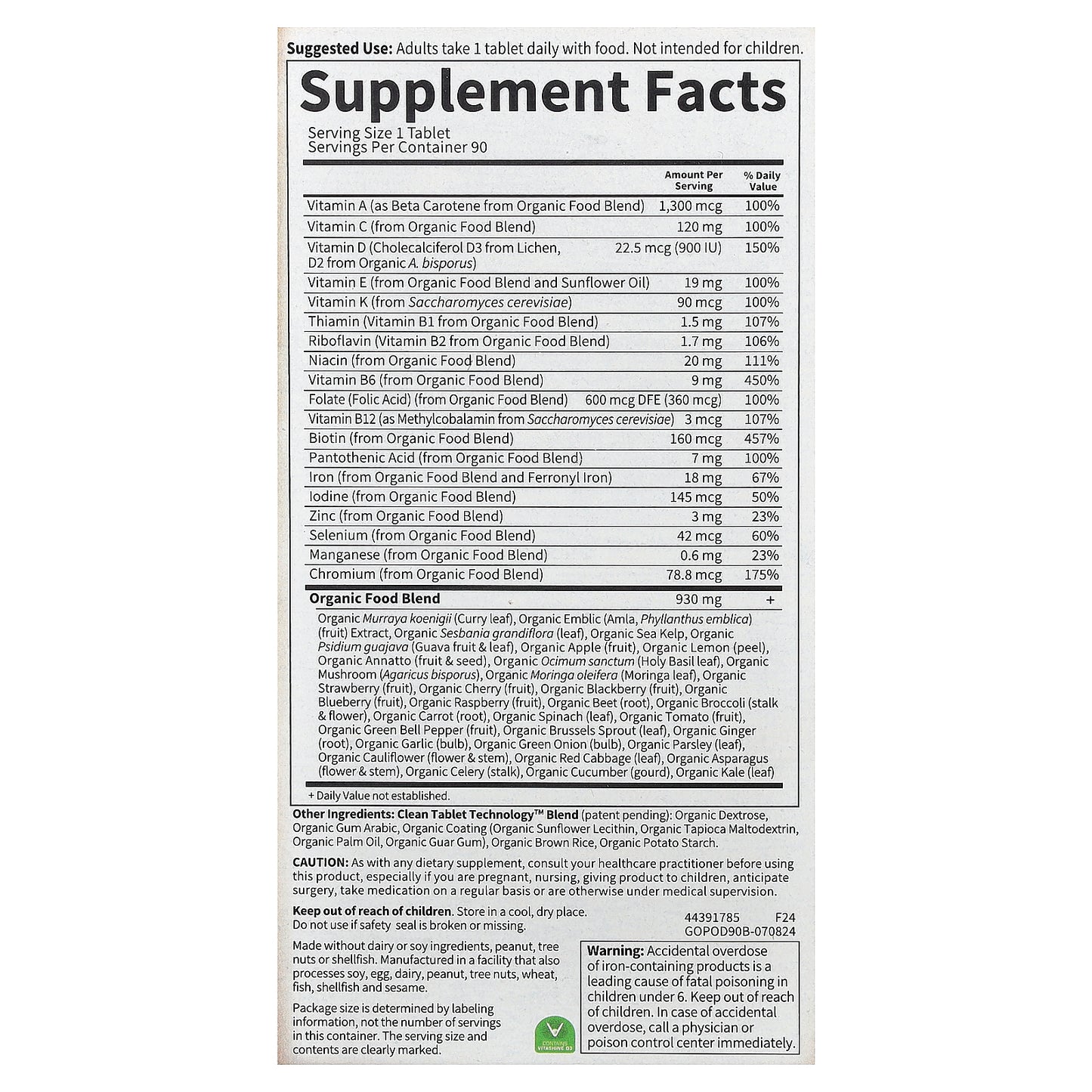 Garden of Life, Organics, Prenatal Once Daily, 90 Vegan Tablets