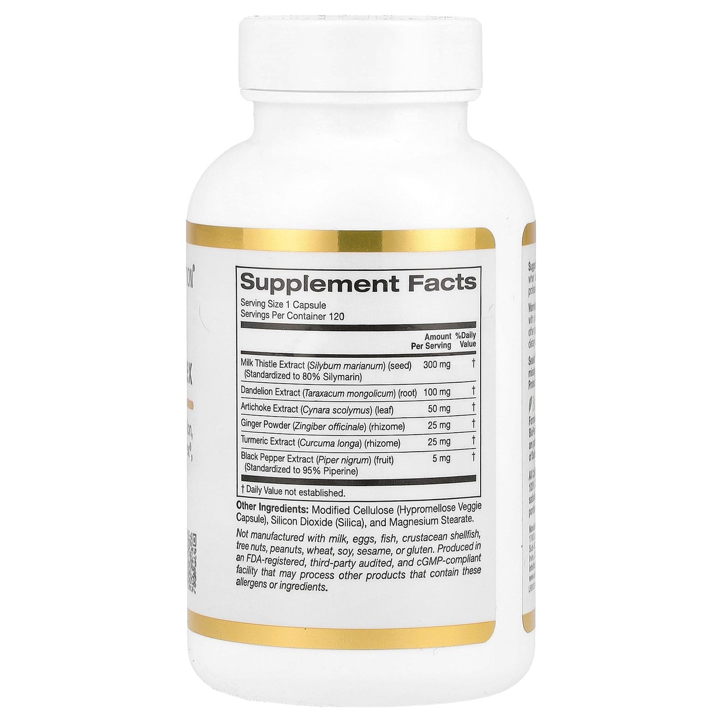 California Gold Nutrition, Silymarin Complex, Milk Thistle Extract Plus Dandelion, Artichoke, Curcumin C3 Complex®, Ginger, and BioPerine®, 120 Veggie Capsules