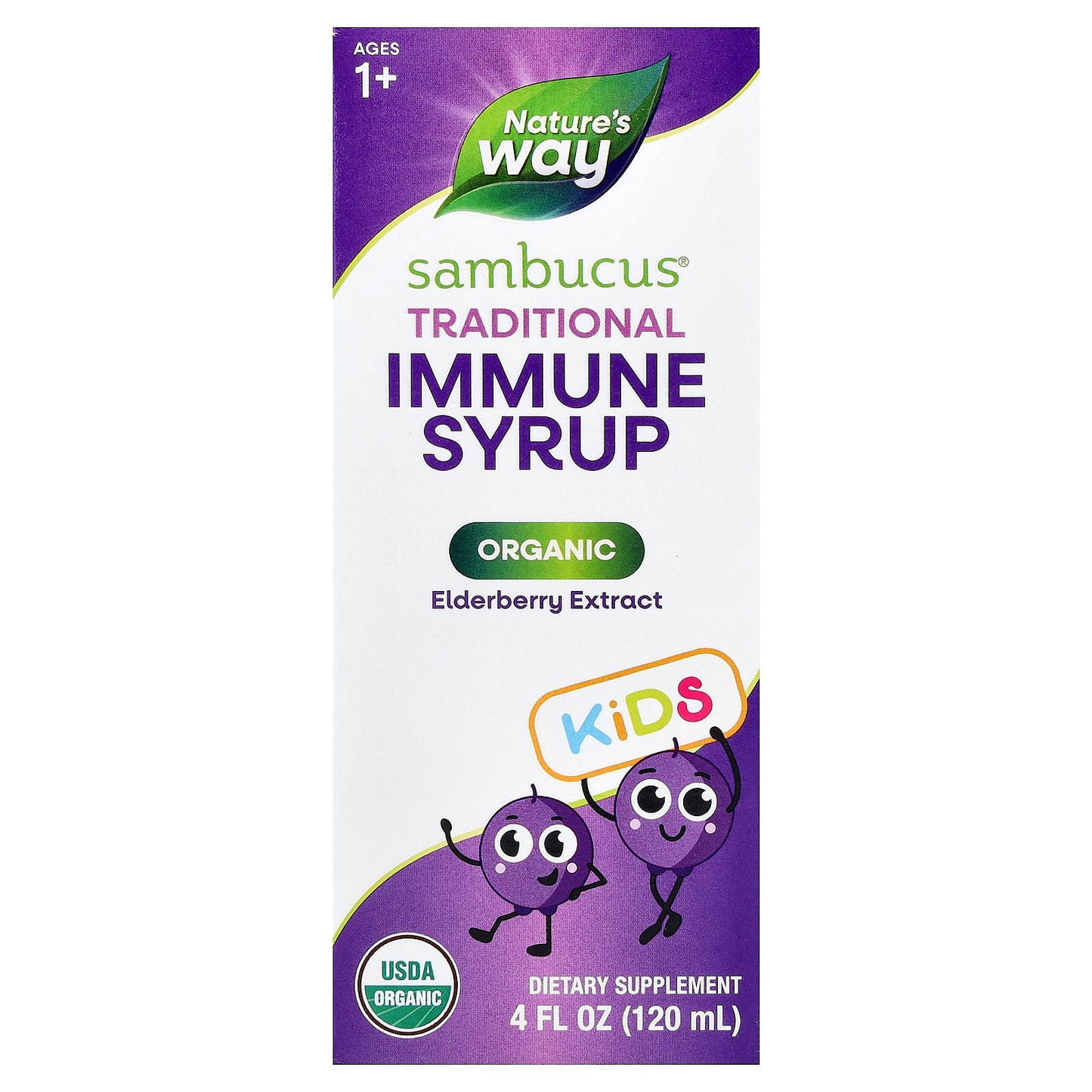Nature's Way, Kids Sambucus®, Organic Traditional Immune Syrup, Ages 1+, 4 fl oz (120 ml)
