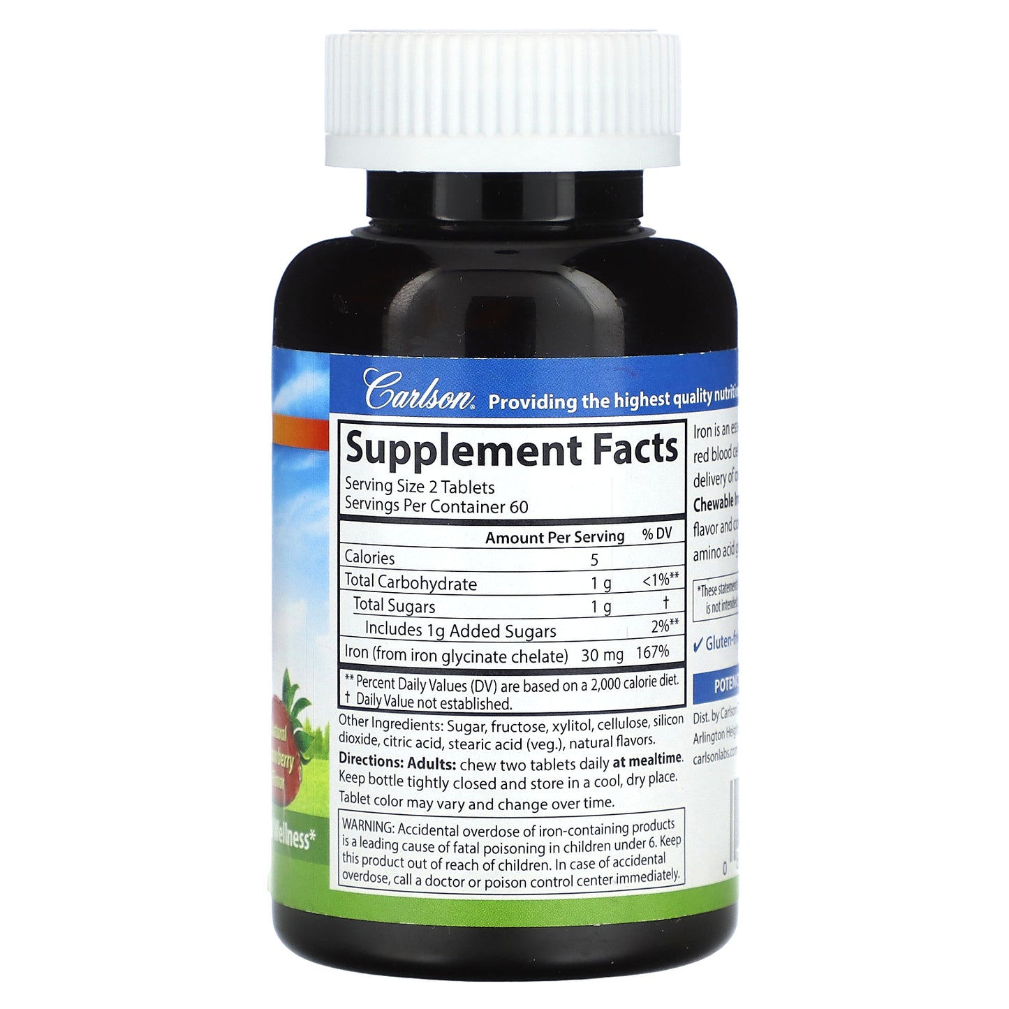 Carlson, Chewable Iron, Natural Strawberry, 120 Tablets (15 mg per Tablet)
