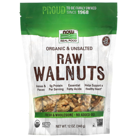 NOW Foods, Real Food, Organic Raw Walnuts, Unsalted, 12 oz (340 g)