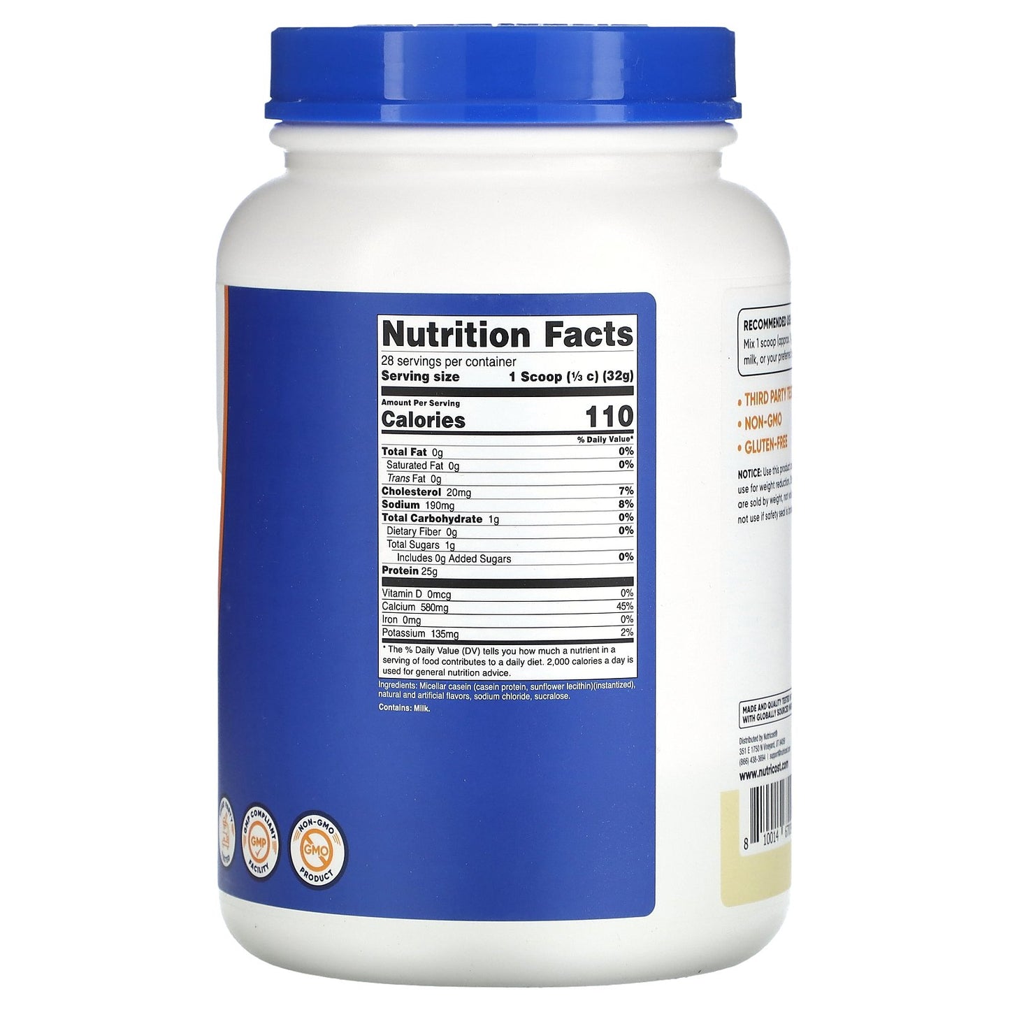 Nutricost, Casein Protein, Vanilla, 2 lb (907 g)