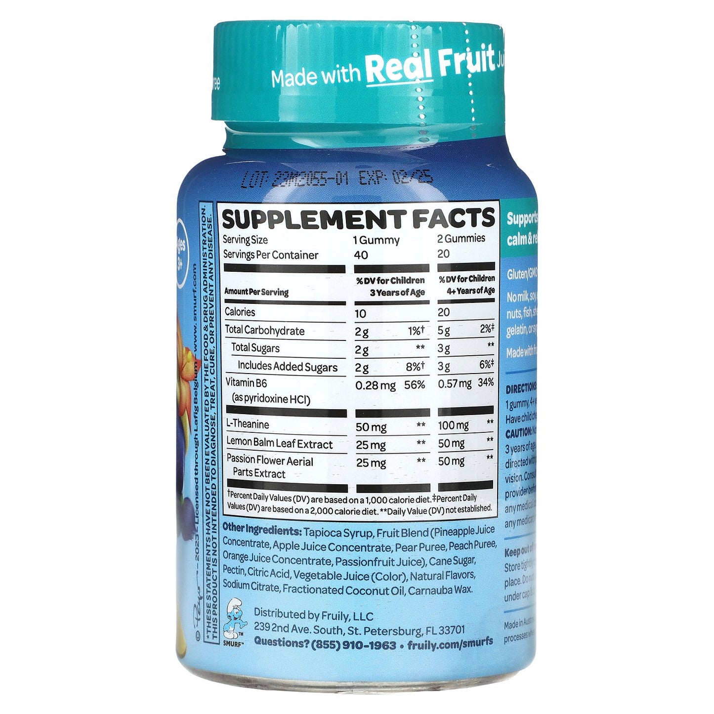 The Smurfs, Kids Gummy, Calm & Relaxed, Ages 3+, Smurf Berry, 40 Gummies