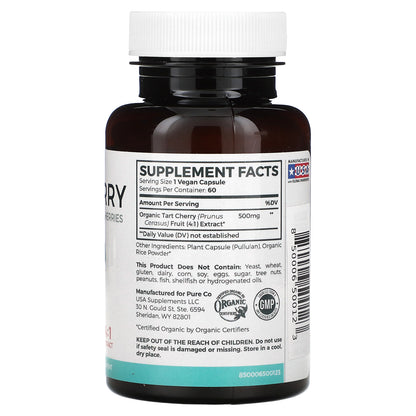 Pure Co., Tart Cherry, 500 mg, 60 Vegan Capsules