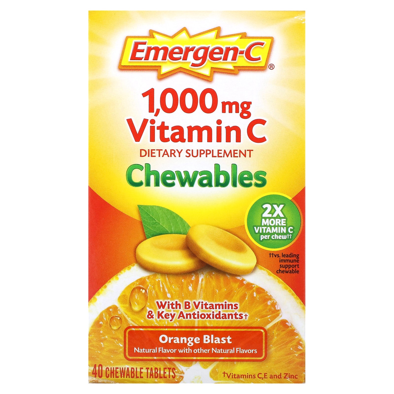 Emergen-C, Vitamin C Chewables, Orange Blast, 40 Chewable Tablets