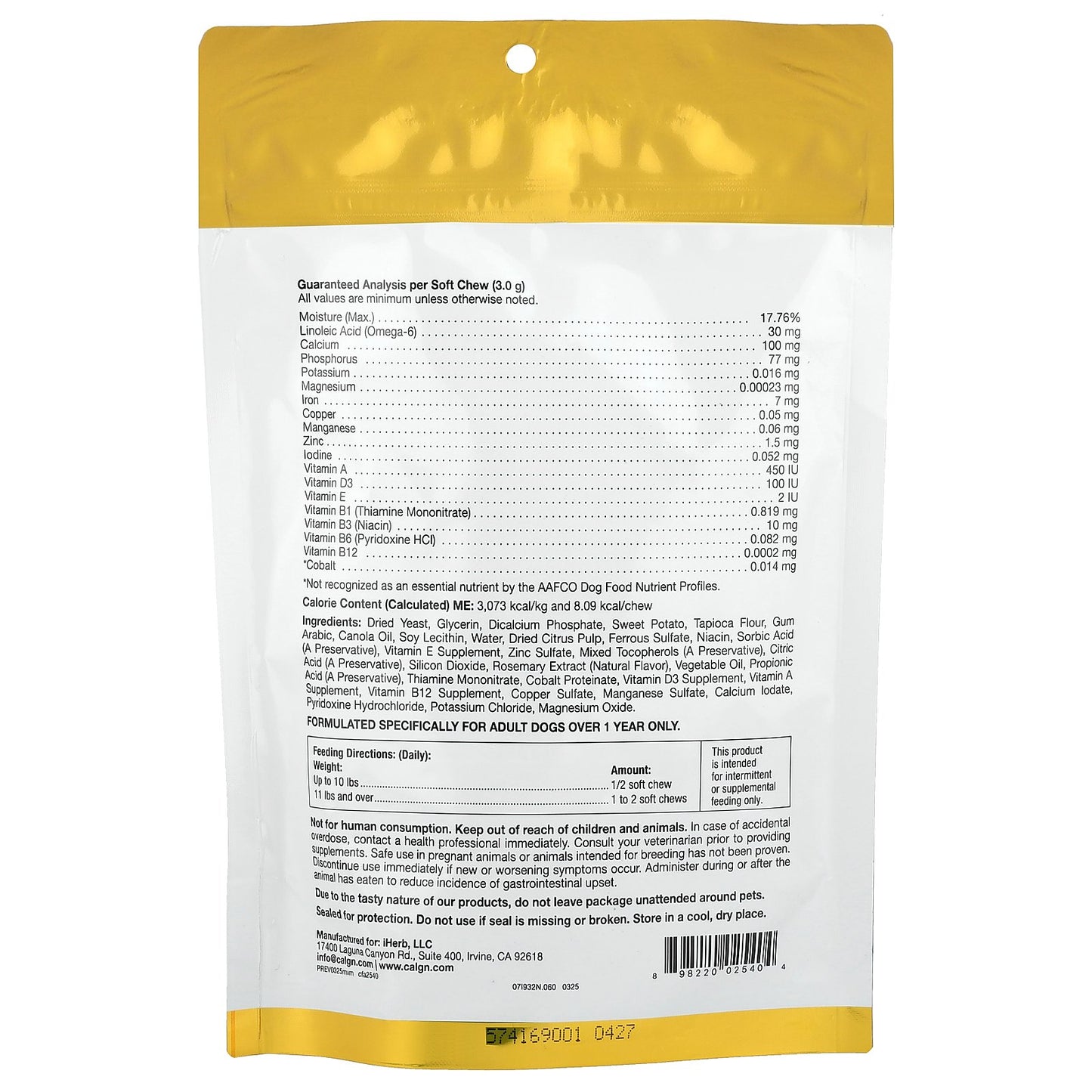 California Gold Nutrition, Pet, Dog Multi-Vitamin & Mineral, 60 Soft Chews, 6.35 oz (180 g)