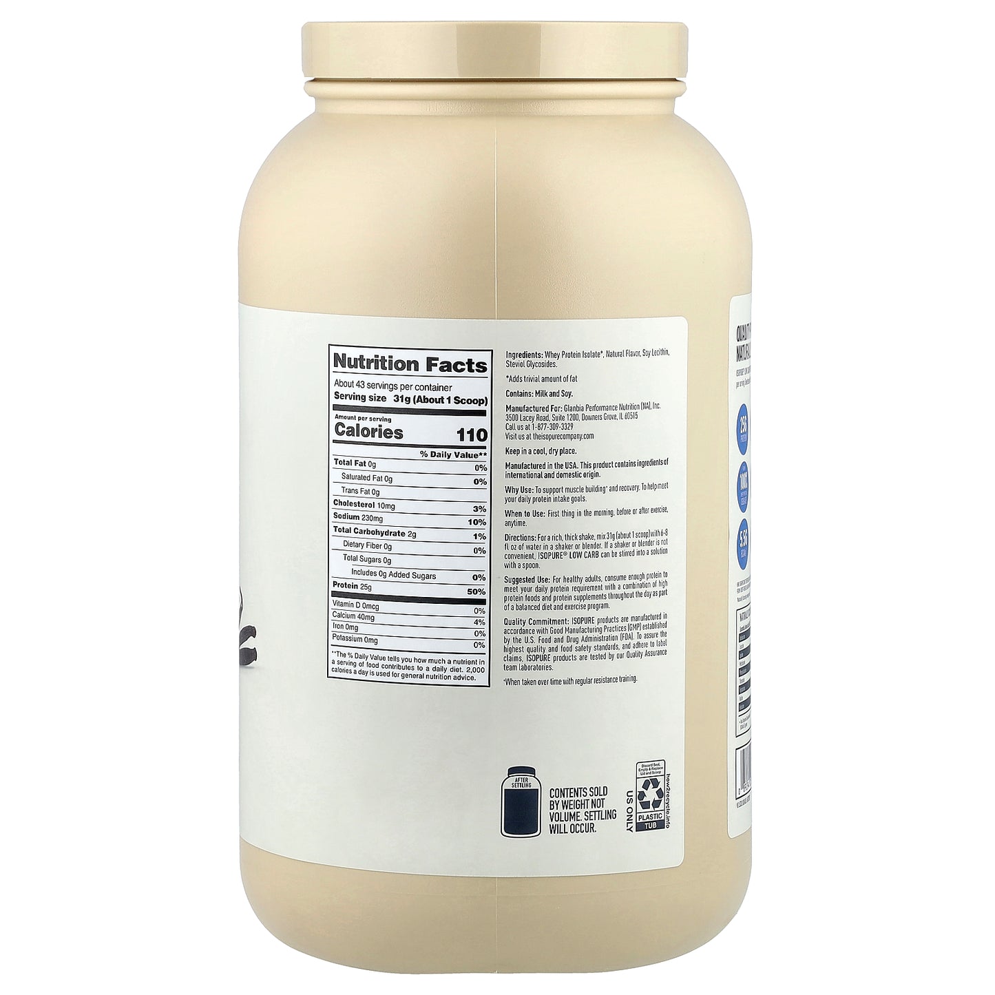 Isopure, Low Carb Protein Powder, Vanilla Bean, 3 lb (1.36 kg)