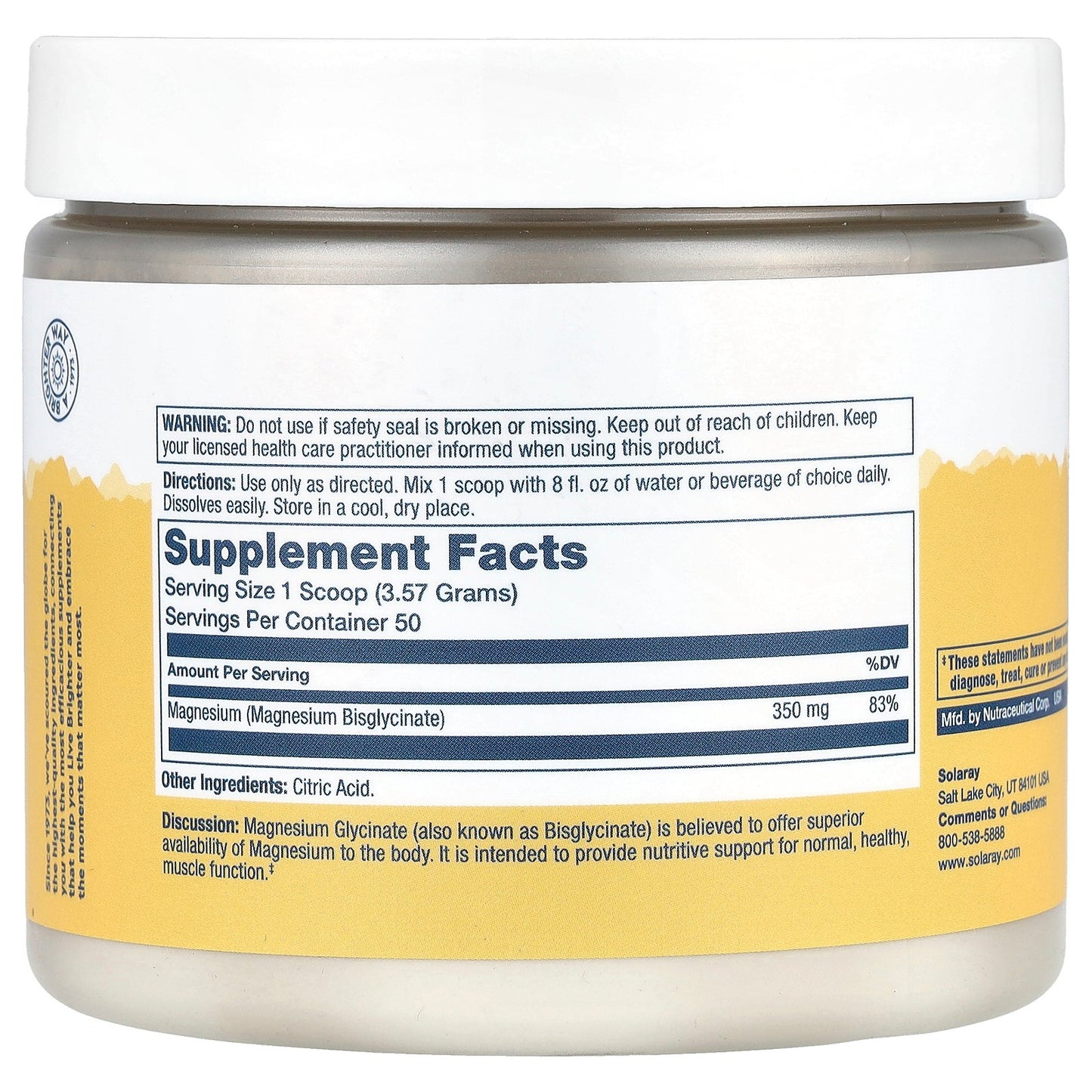 Solaray, High Absorption Magnesium Glycinate Powder, Unflavored, 6 oz (179 g)