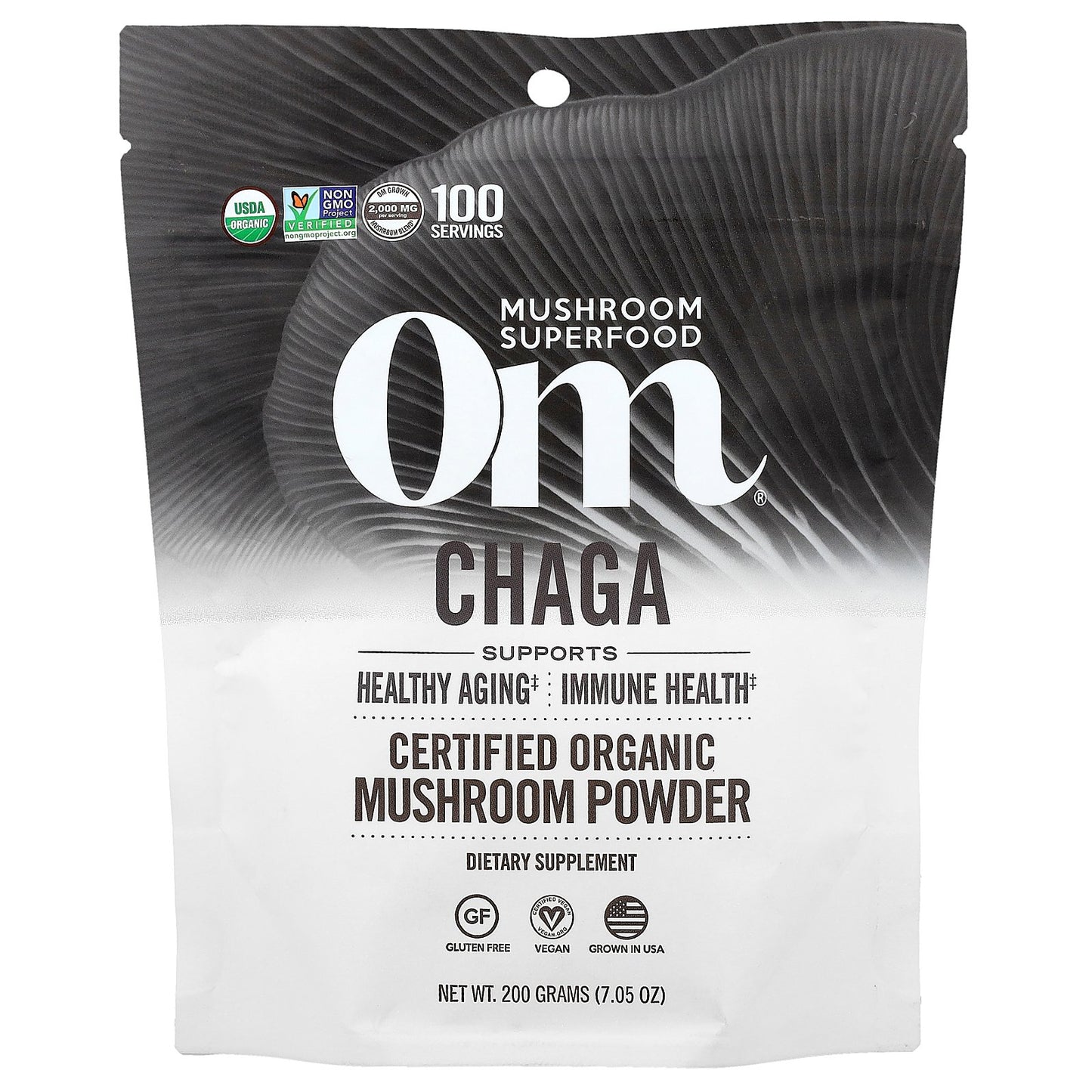 Om Mushrooms, Certified Organic Mushroom Powder, Chaga, 7.05 oz (200 g)