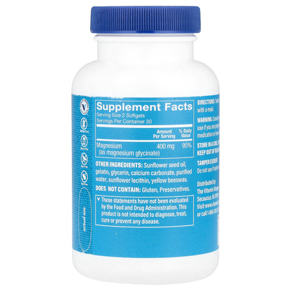 The Vitamin Shoppe, Magnesium Glycinate, 400 mg, 60 Softgels (200 mg Per Softgel)