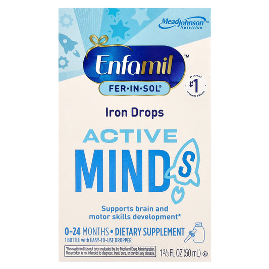 Enfamil, Fer-In-Sol®, Iron Drops, Active Minds, 0-24 Months, 15 mg, 1 2/3 fl oz (50 ml)