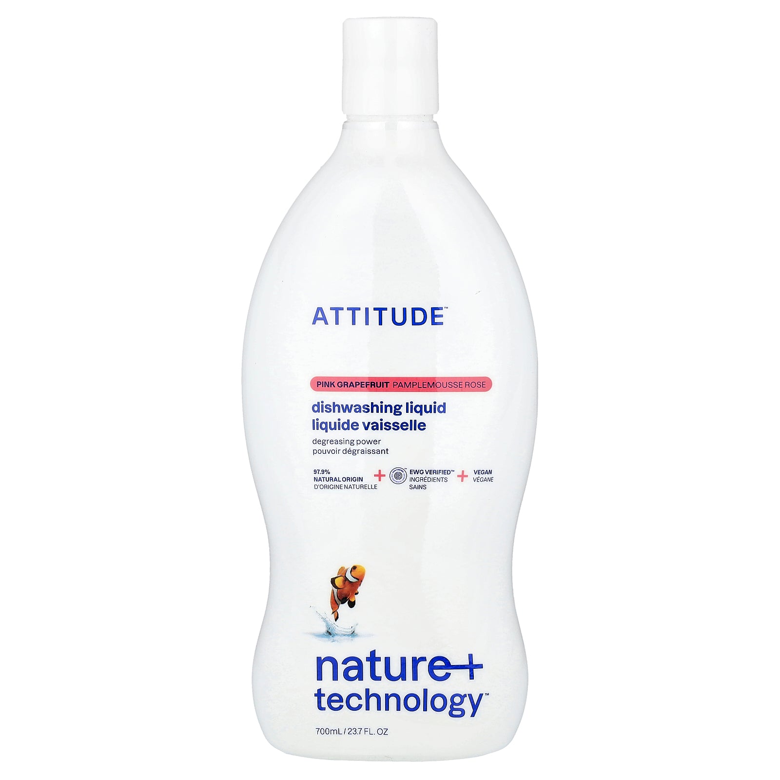 ATTITUDE, Nature + Technology™, Dishwashing Liquid, Pink Grapefruit, 23.7 fl oz (700 ml)