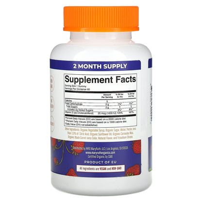 MaryRuth's, Organic Vitamin D3 Gummies, Strawberry, 60 Gummies (25 mcg per Gummy)