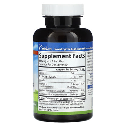 Carlson, Calcium & Magnesium Gels with Vitamin D3, 100 Soft Gels