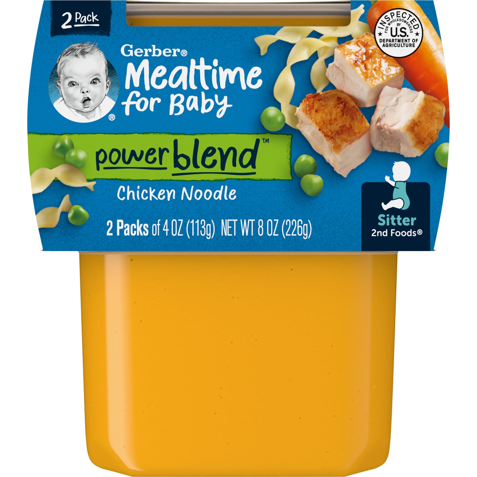 Gerber, Mealtime for Baby, Power Blend™, 2nd Foods®, Chicken Noodle, 2 Pack, 4 oz (113 g) Each