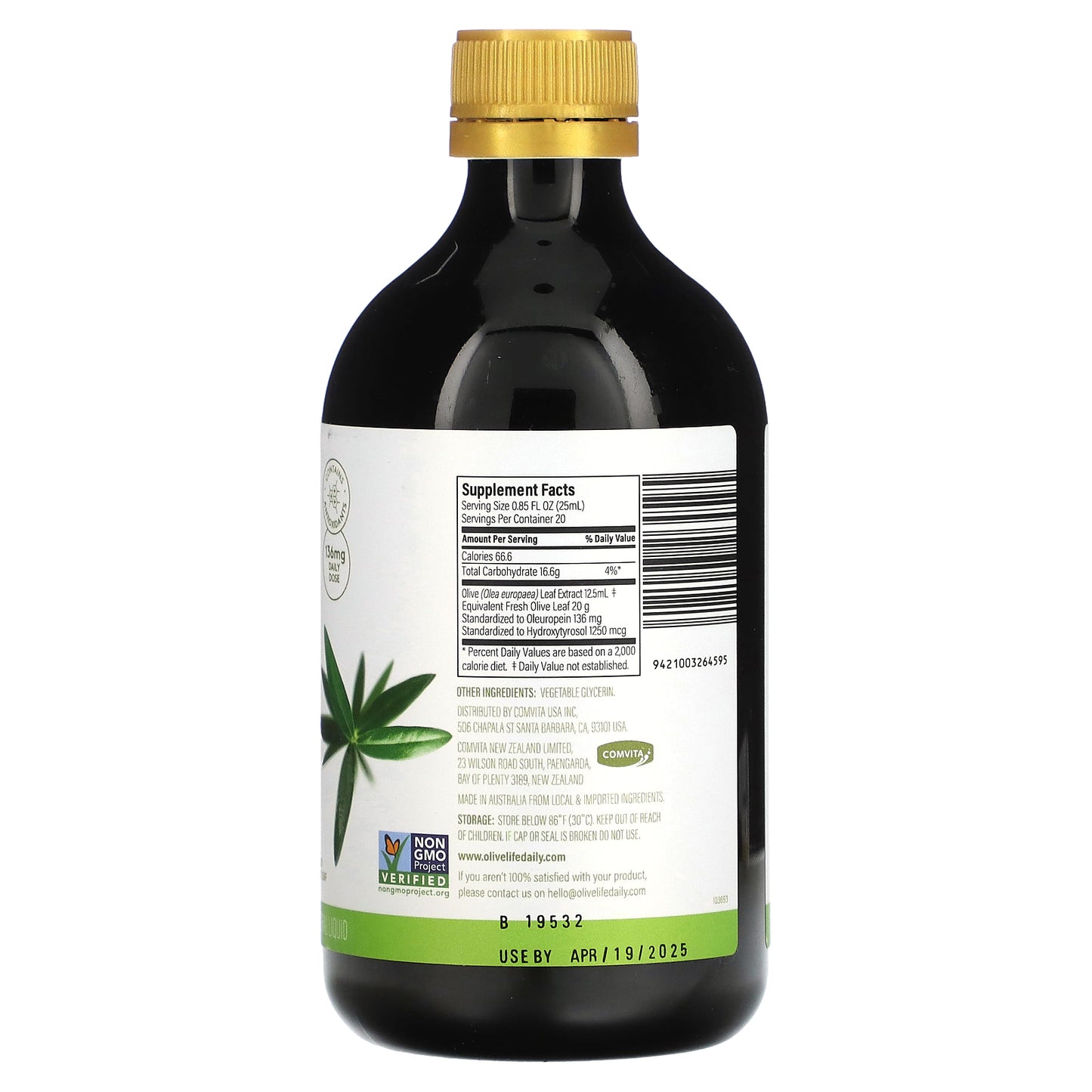 Comvita, Olive Life, Olive Leaf Extract, Cardio Health, Original, 136 mg, 16.9 fl oz (500 ml)