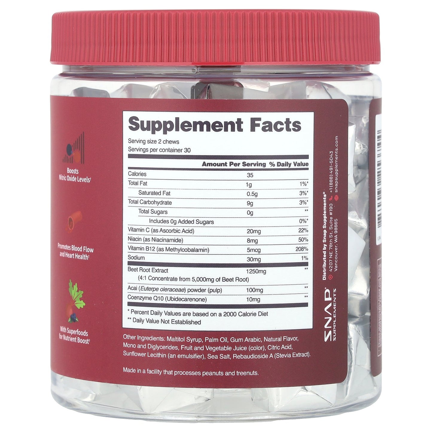 Snap Supplements, Heart Beets + CoQ10, Mixed Berry, 60 Soft Chews