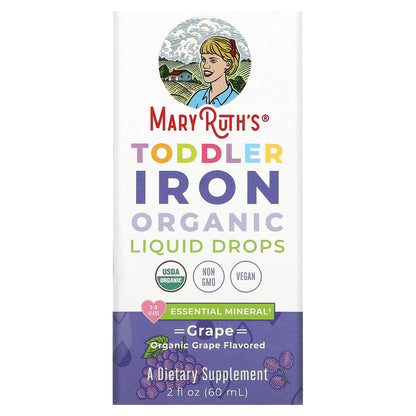 MaryRuth's, Toddler Iron Organic Liquid Drops, 1-3 Years, Grape, 2 fl oz (60 ml)