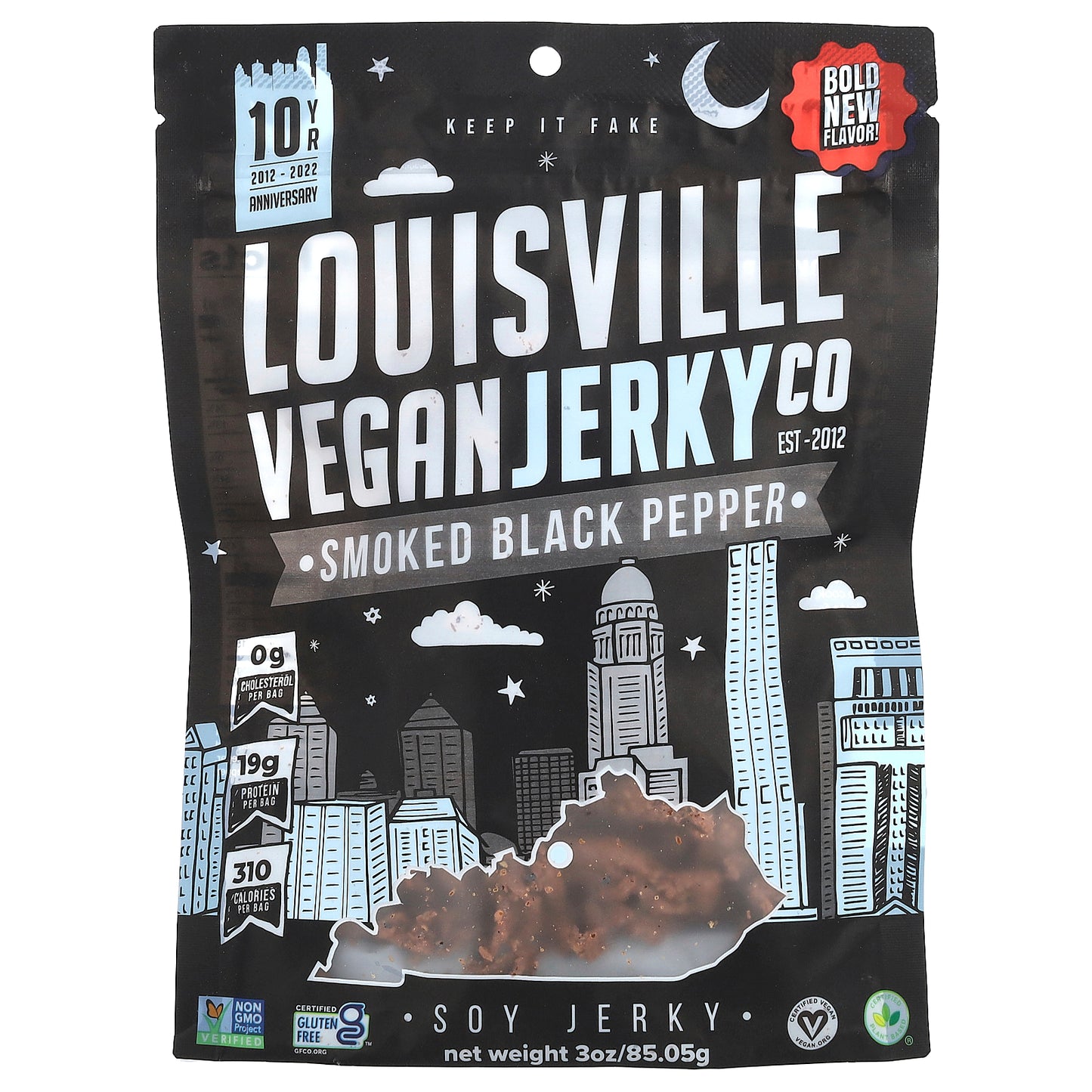 Louisville Vegan Jerky Co, Soy Jerky, Smoked Black Pepper, 3 oz (85.05 g)