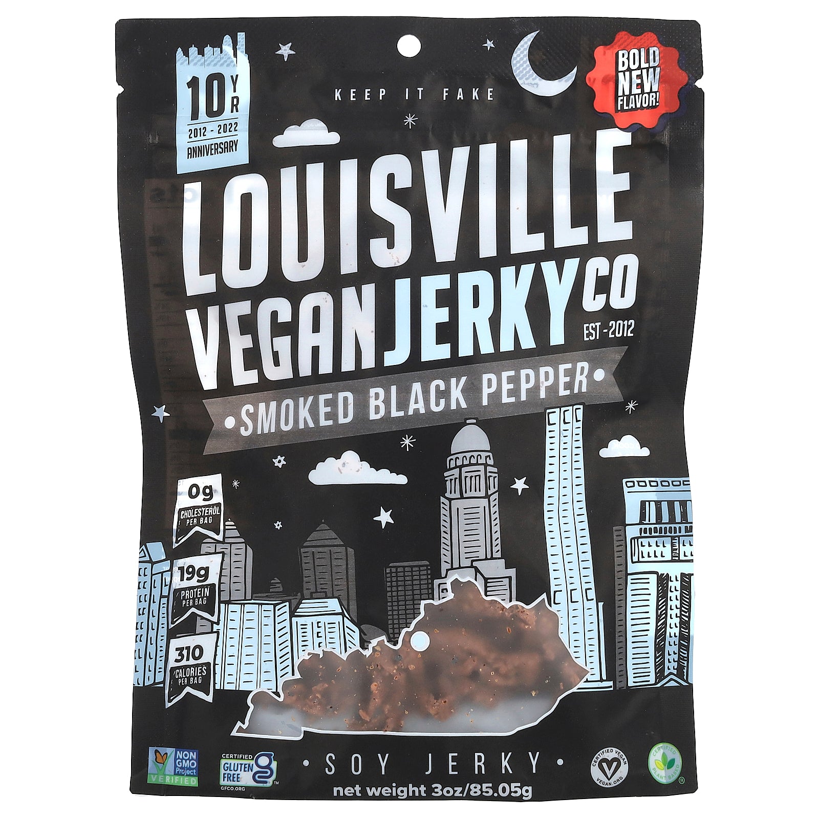 Louisville Vegan Jerky Co, Soy Jerky, Smoked Black Pepper, 3 oz (85.05 g)