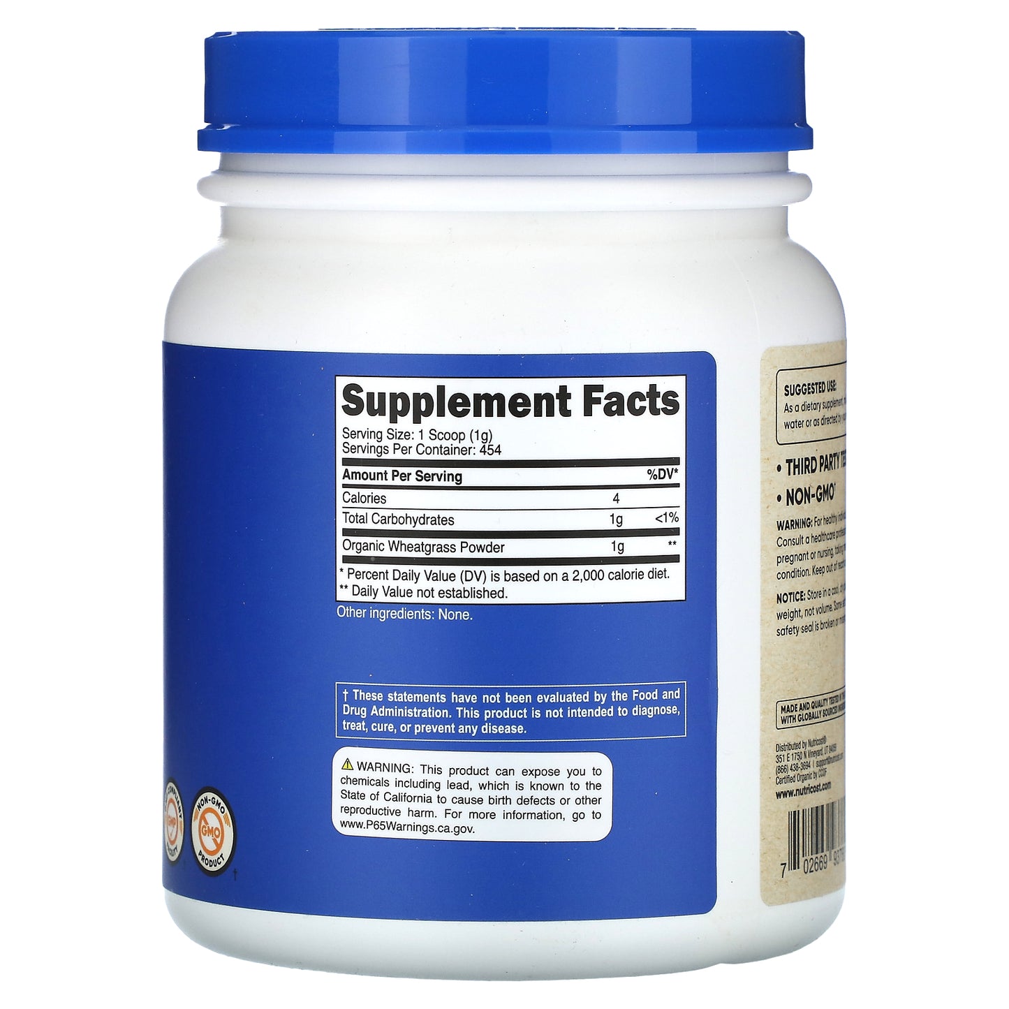 Nutricost, Organic Wheatgrass, Unflavored, 16 oz (454 g)