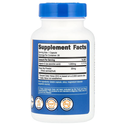 Nutricost, Vitamin C With Rose Hips, 30 Capsules
